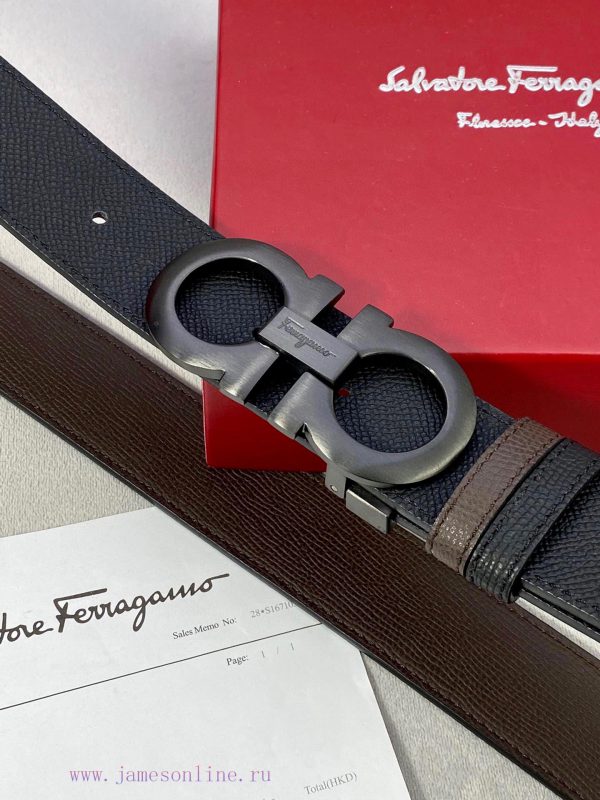 3.5cm wide Ferragamo double-sided head layer cowhide belt, equipped with silver/gold/gun met i49ryfk8 - Image 5