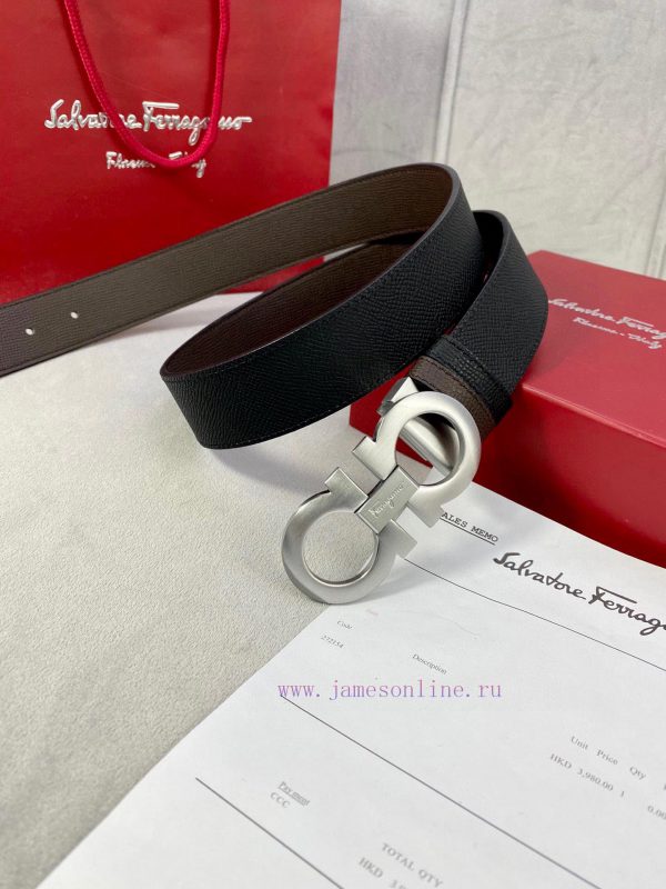 3.5cm wide Ferragamo double-sided head layer cowhide belt, equipped with silver/gold/gun met i49ryfk8 - Image 8