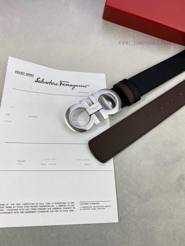 3.5cm wide Ferragamo double-sided head layer cowhide belt, equipped with silver/gold/gun met i49ryfk8 - Image 10
