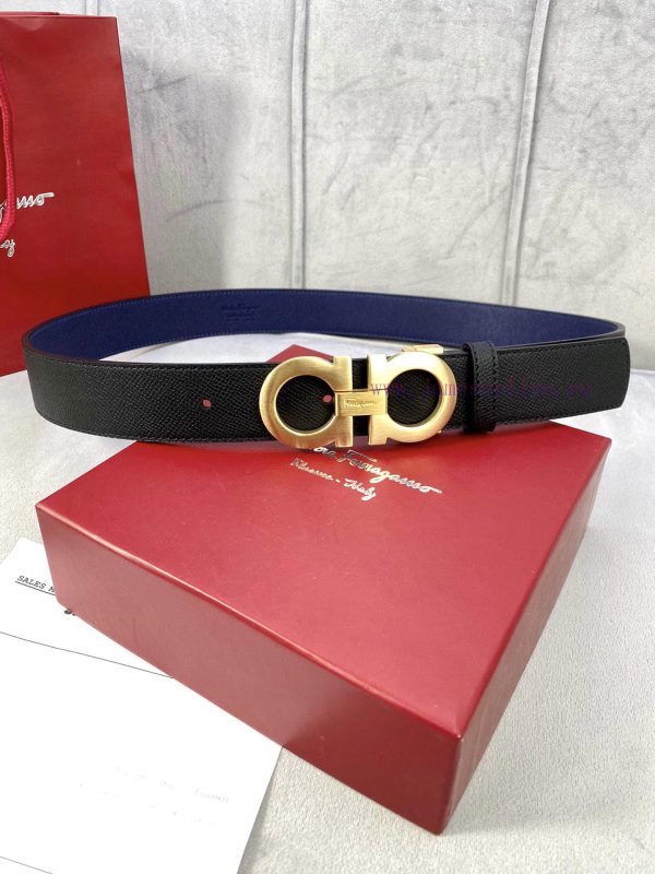 3.5cm wide Ferragamo double-sided head layer cowhide belt, equipped with silver/gold/gun met 186393vd