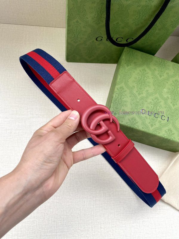 Width 4.0cm GUCCI classic canvas woven belt with woven leather edges and double G-buckles, p lamuwsxh