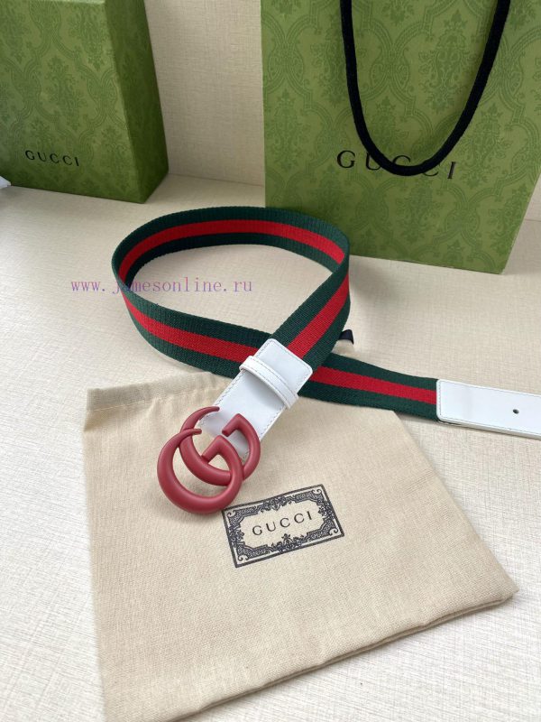 Width 4.0cm GUCCI classic canvas woven belt with woven leather edges and double G-buckles, p nhnlq2js - Image 5