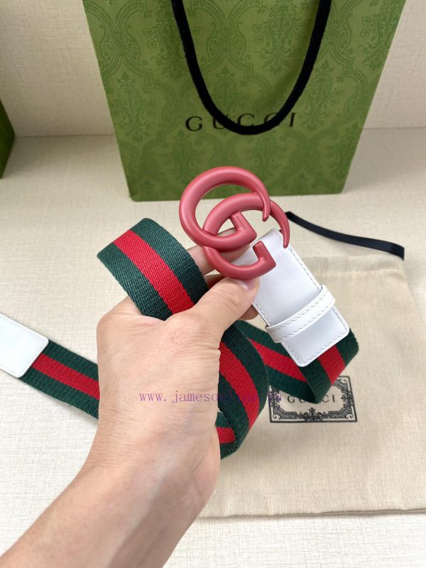 Width 4.0cm GUCCI classic canvas woven belt with woven leather edges and double G-buckles, p nhnlq2js - Image 6