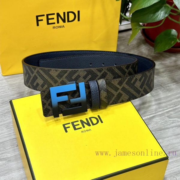 FENDI style, width 4.0CM, double ring front and back waist belt with FF nail buckle, dark bl asac71io