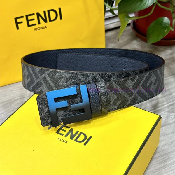 FENDI style, width 4.0CM, double ring front and back waist belt with FF nail buckle, dark bl 9be63t5z