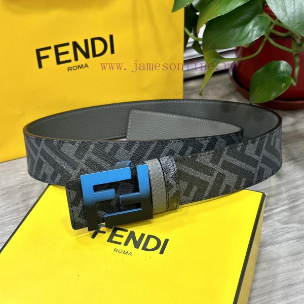 FENDI style, width 4.0CM, double ring front and back waist belt with FF nail buckle, dark bl dz10edkt