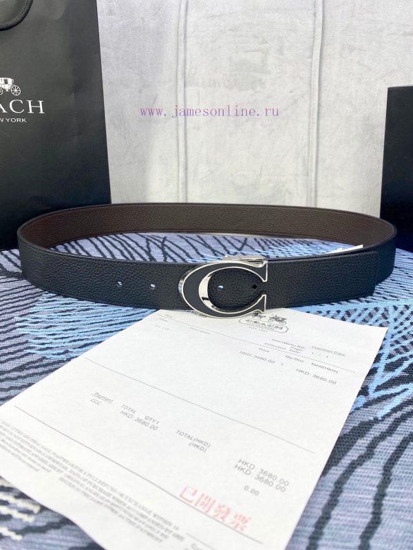 Width 3.7cm COACH double-sided lychee pattern belt with self cutting length. Made of top-qua 9oakc5ch