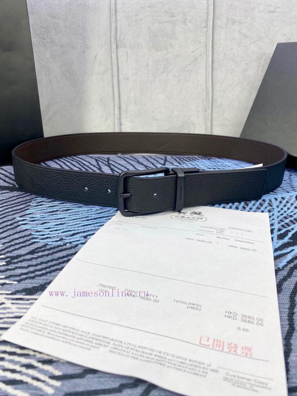 Width 3.7cm COACH double-sided lychee pattern belt with self cutting length. Made of top-qua x9xbgrcn