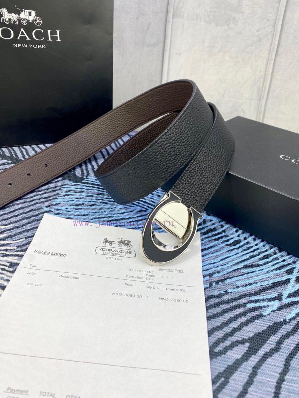 Width 3.7cm COACH double-sided lychee pattern belt with self cutting length. Made of top-qua 9oakc5ch - Image 5