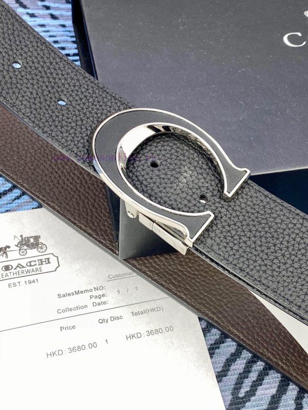 Width 3.7cm COACH double-sided lychee pattern belt with self cutting length. Made of top-qua 9oakc5ch - Image 6