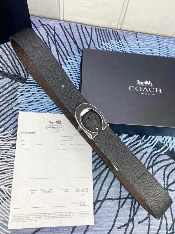 Width 3.7cm COACH double-sided lychee pattern belt with self cutting length. Made of top-qua 9oakc5ch - Image 7