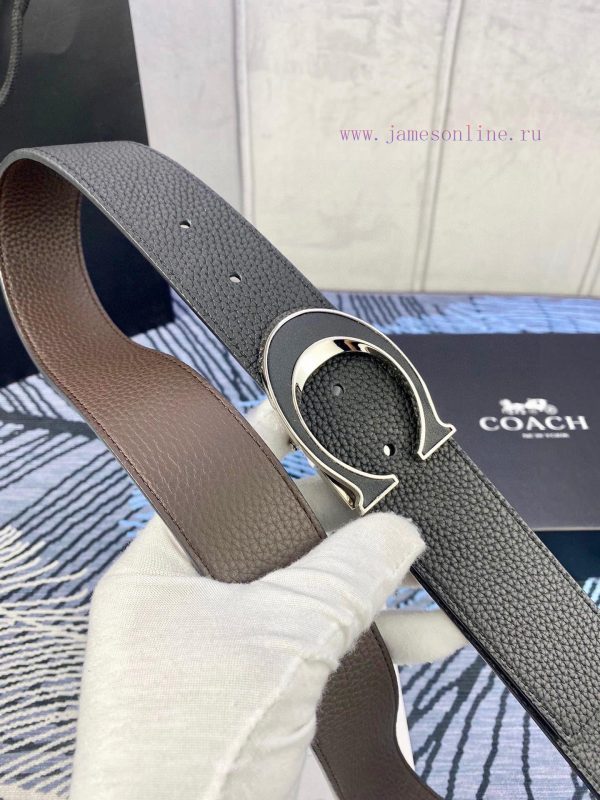 Width 3.7cm COACH double-sided lychee pattern belt with self cutting length. Made of top-qua 9oakc5ch - Image 9
