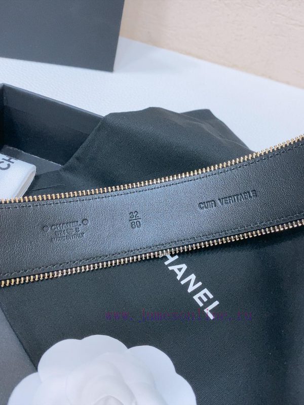 Chanel 24c brass metal imported shiny calf leather 4.0cm soft and exquisite waist belt zupdstq2 - Image 5