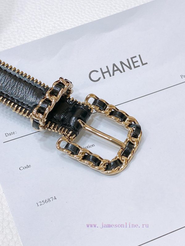 Chanel 24c brass metal imported shiny calf leather 2.0cm soft and exquisite waist belt vcr2znkq - Image 4