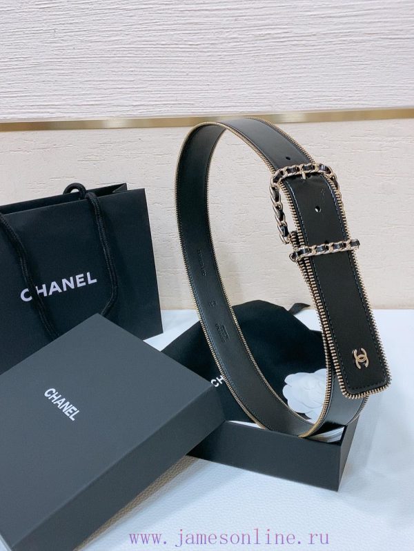 Chanel 24c brass metal imported shiny calf leather 4.0cm soft and exquisite waist belt knse9rhg