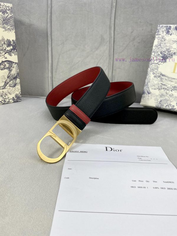 3.5cm width Dior grain textured cowhide hollow "CD" buckle belt, black palm grain grain leat 5et7gdlq - Image 3