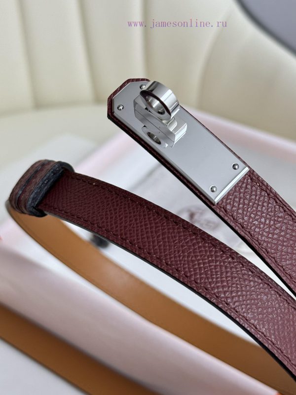 Hermes Women's BeltFull set of 1.8mm women's Kelly original imported leather K gold/platinum nxu69k28 - Image 7