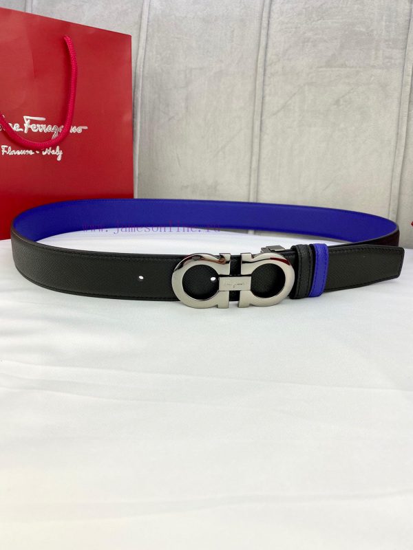3.5cm wide Ferragamo double-sided head layer cowhide belt, equipped with silver/gold/gun met 4hgua42x