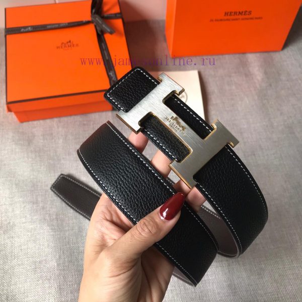 P Hermes Men's BoutiquePure steel dual color original belt buckle&lychee pattern double-side 8zfufolg