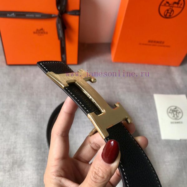 P Hermes Men's BoutiquePure steel dual color original belt buckle&lychee pattern double-side 4mety6z8 - Image 5