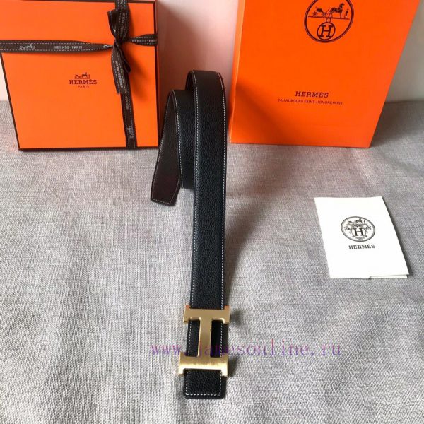 P Hermes Men's BoutiquePure steel dual color original belt buckle&lychee pattern double-side 4mety6z8 - Image 9