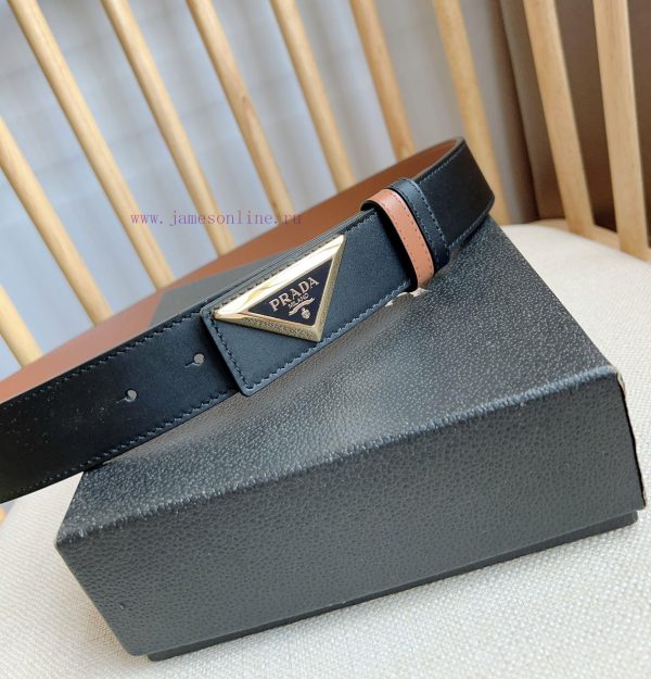PRADA's glossy leather belt features a simple yet exquisite design with a triangular buckle n3xm57zy - Image 8