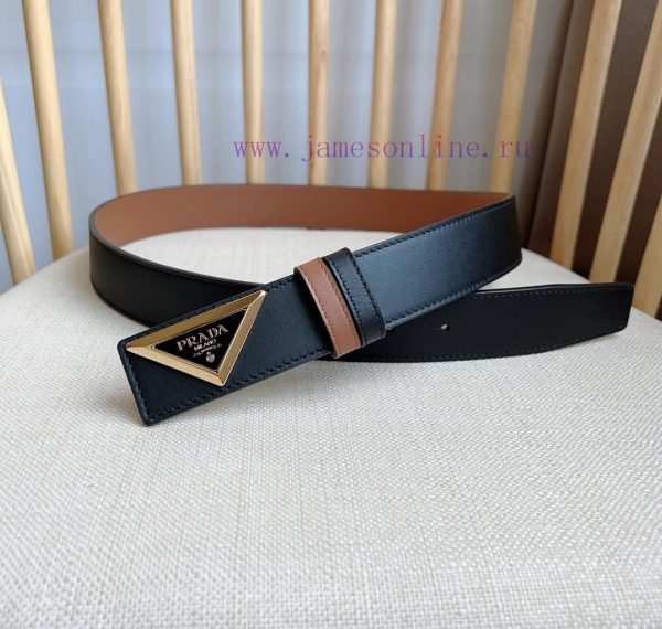 PRADA's glossy leather belt features a simple yet exquisite design with a triangular buckle n3xm57zy - Image 13