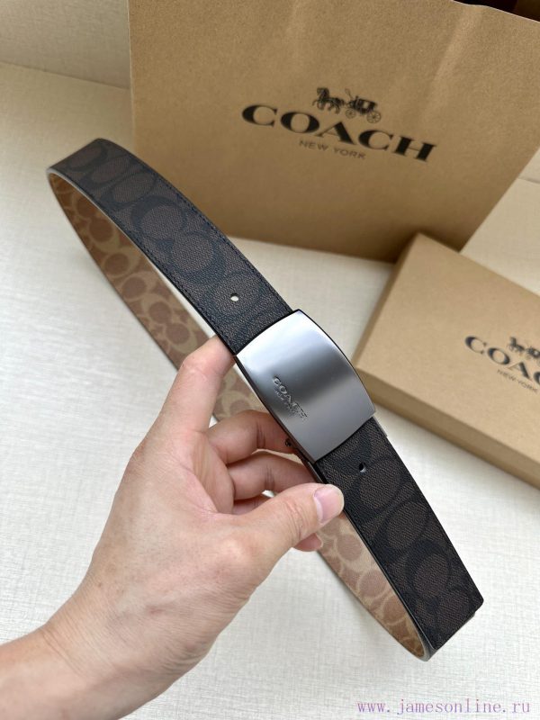 The 3.7cm wide COACH double-sided waist belt is made of one side of black/khaki fabric and c 5oe7faxf