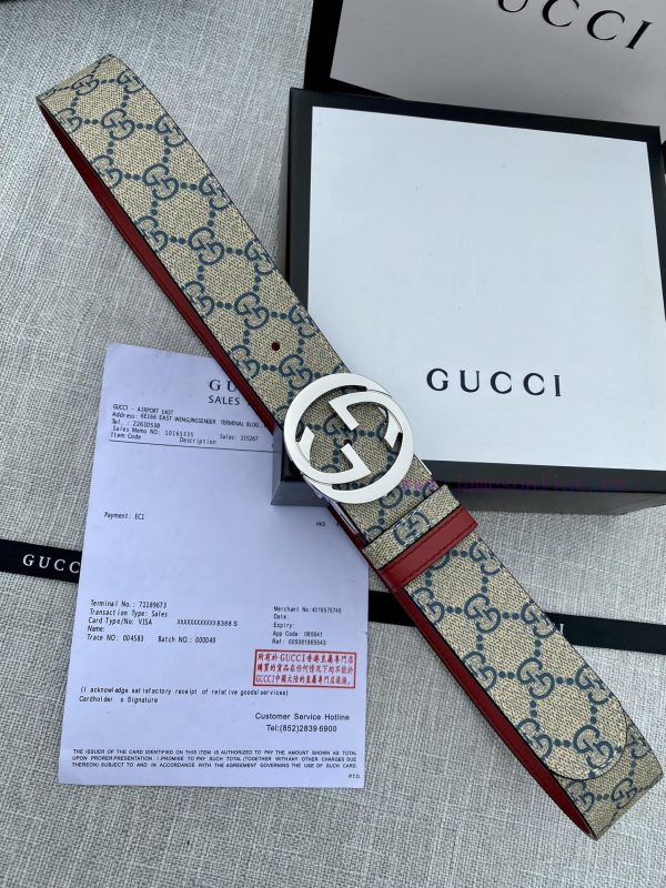 Width 4.0cm Gucci double-sided belt, with GG Supreme canvas on one side and jujube red top c 4o52nf6c