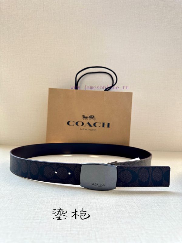 The COACH double-sided belt with a width of 3.8cm is made of classic logo canvas material on yst37trx