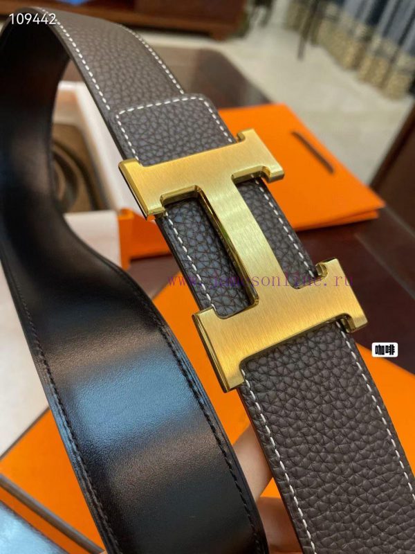 3.8cm, Hermes/Hermes Classic H brushed gold/palladium buckle, imported togo leather lining, 92x7xgxl - Image 3